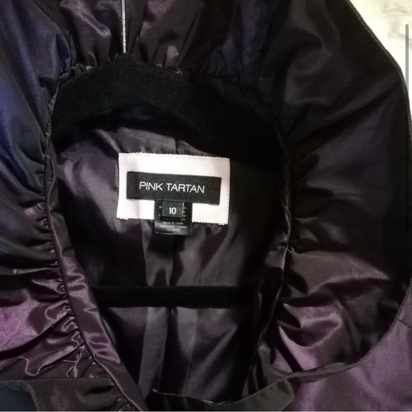 Pink Tartan purple taffeta trench coat with ruffles, size 10 - Picture 6 of 10